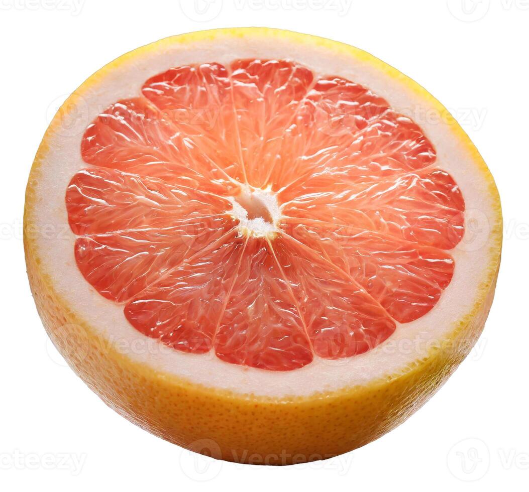 AI generated half of pink grapefruit isolated on white background photo