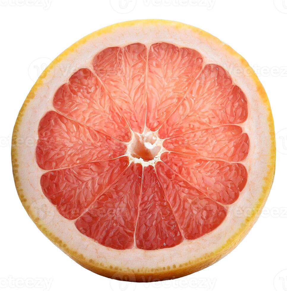 AI generated half of pink grapefruit isolated on white background photo