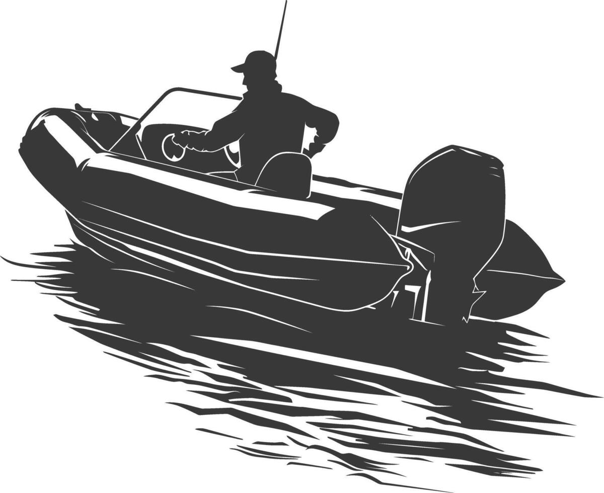 AI generated Silhouette a man driving inflatable boat the boat is traveling black color only vector