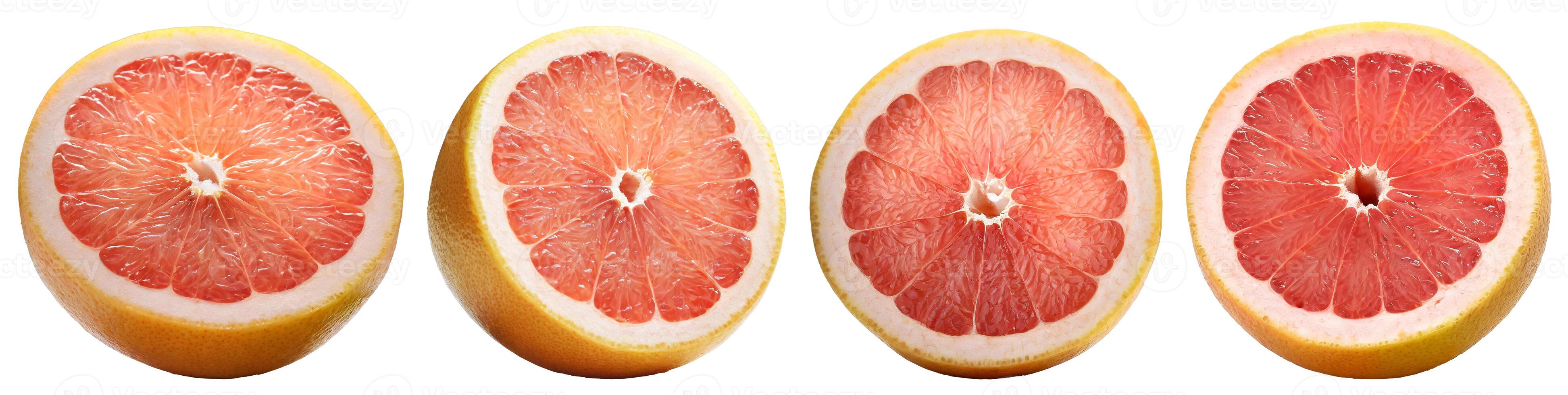 AI generated four halves of a pink grapefruit isolated on a white background photo