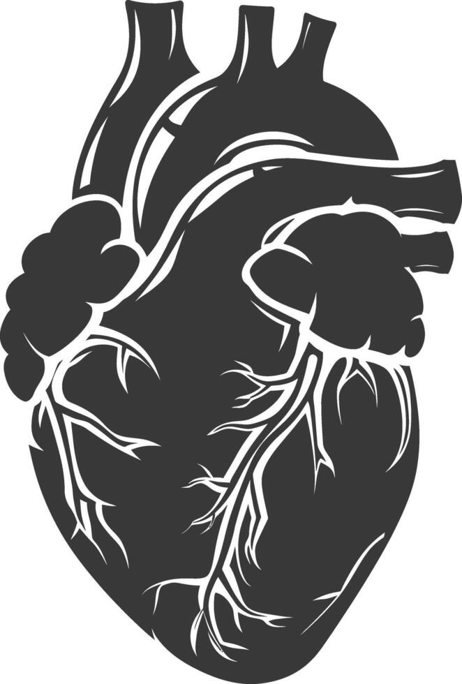 AI generated Silhouette for internal organs of heart black color only vector