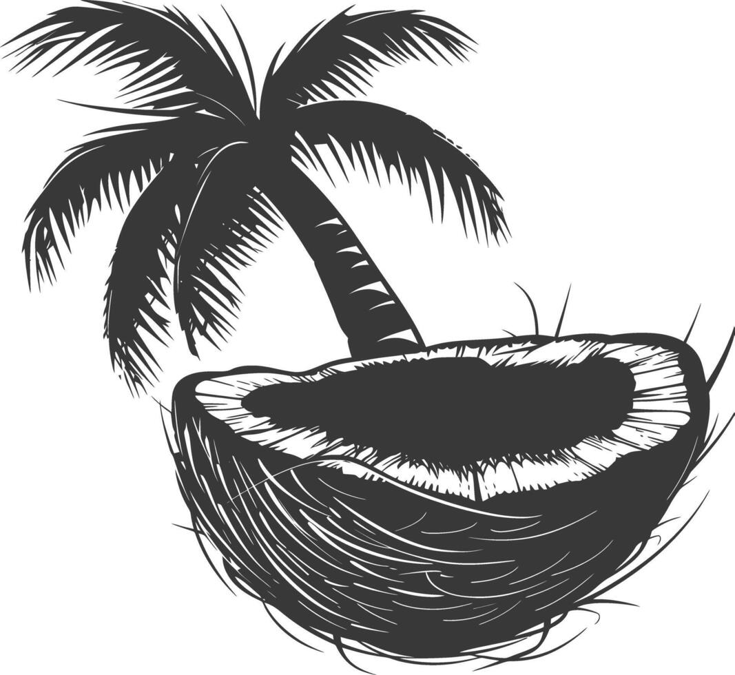 AI generated Silhouette Coconut Fruit black color only vector