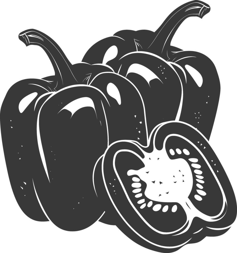 AI generated Silhouette Bell Pepper or Paprika sliced black color only vector