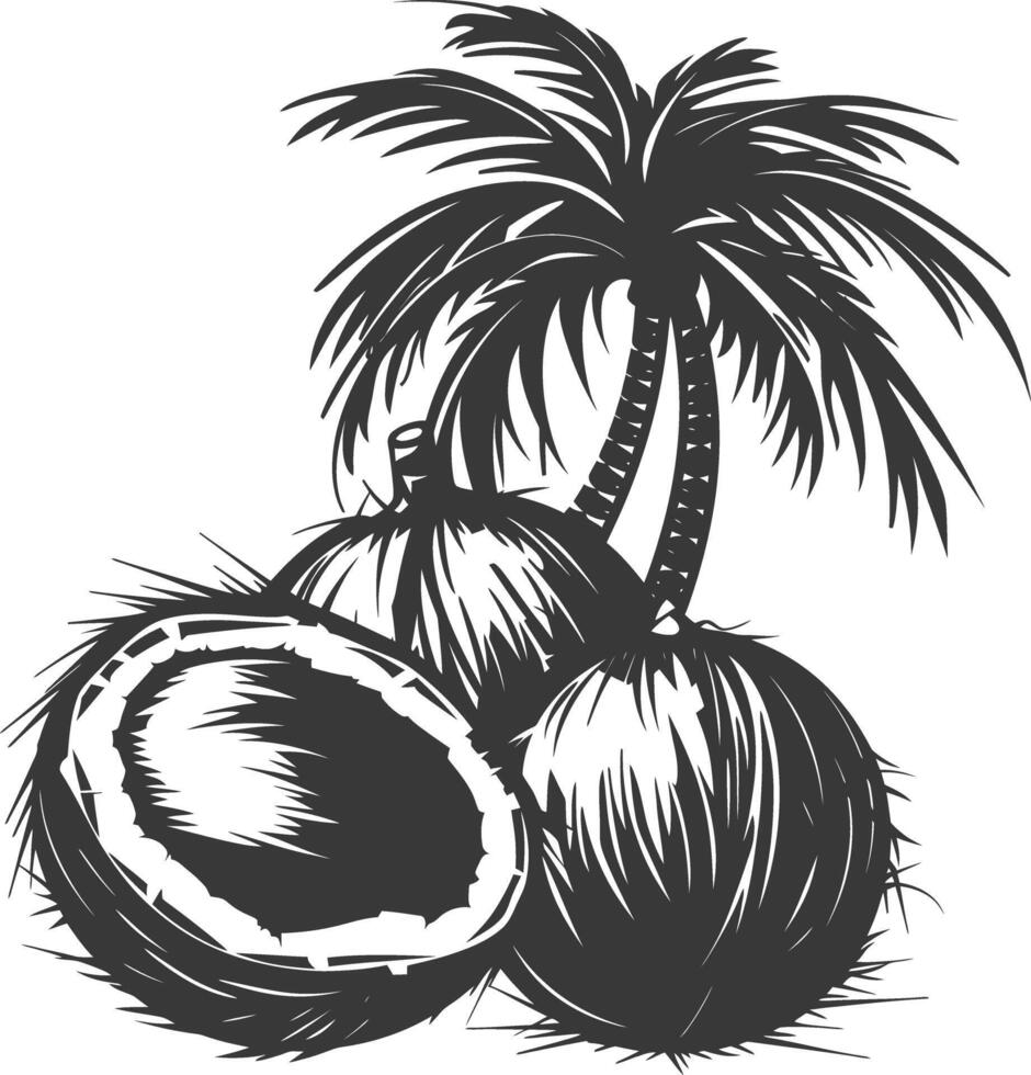 AI generated Silhouette Coconut Fruit black color only vector