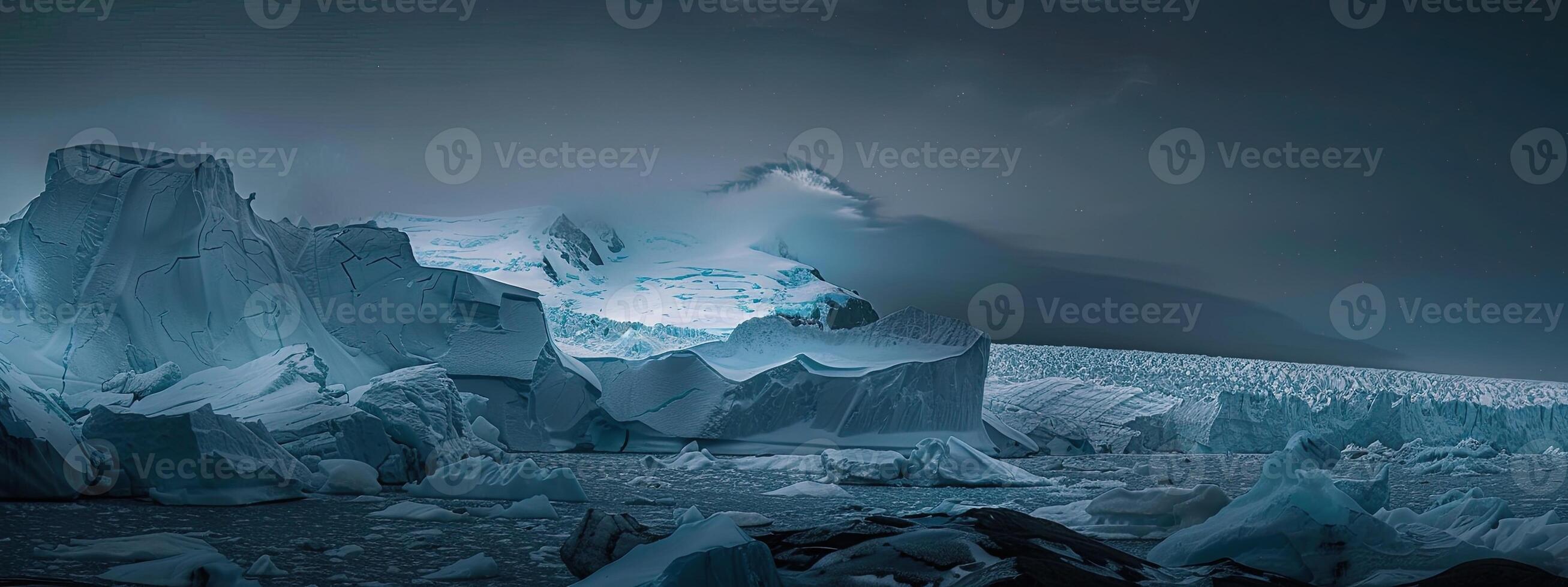 AI generated Antarctica glacier landscape at night photo