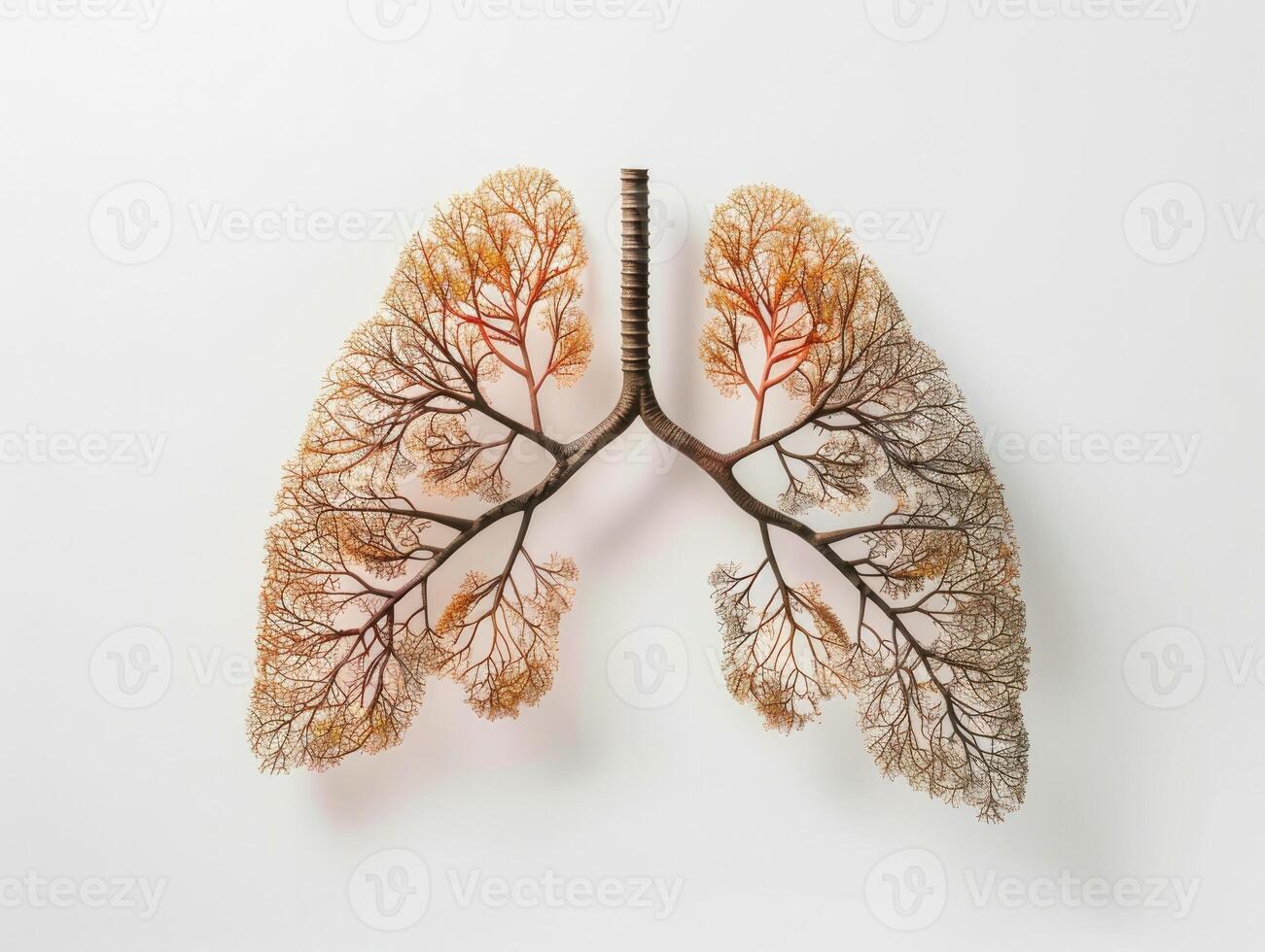 AI generated Human lungs in the form of trees or leaves on a white background photo