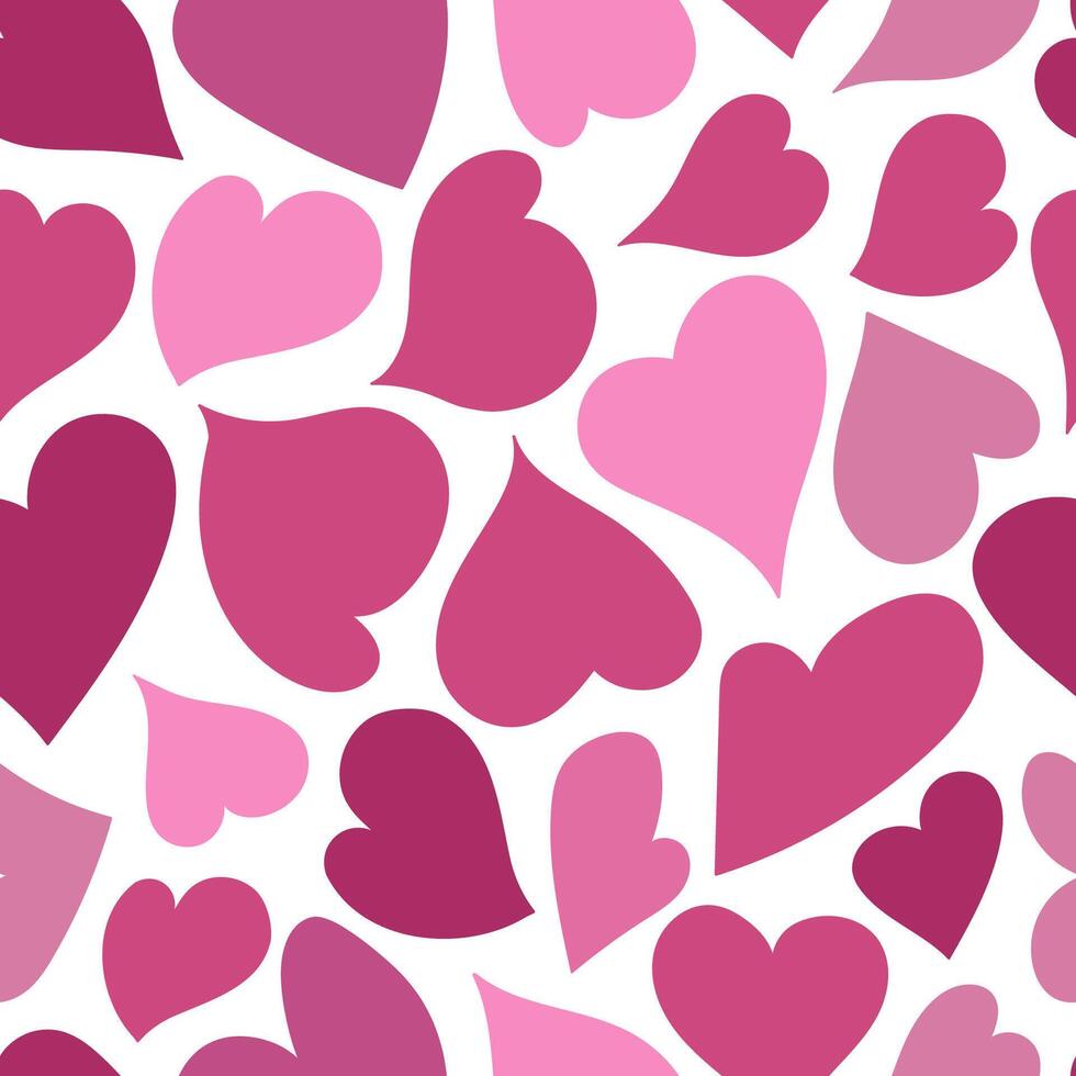 Pink hearts on white backdrop seamless vector pattern. Creative art texture for printing on various surfaces or usage in graphic design projects.