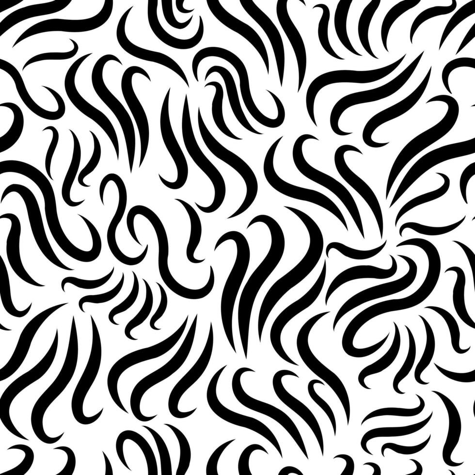 Abstract curly lines vector seamless pattern. Black thick wavy lines on white background. Creative art texture for printing on various surfaces or usage in graphic design projects.