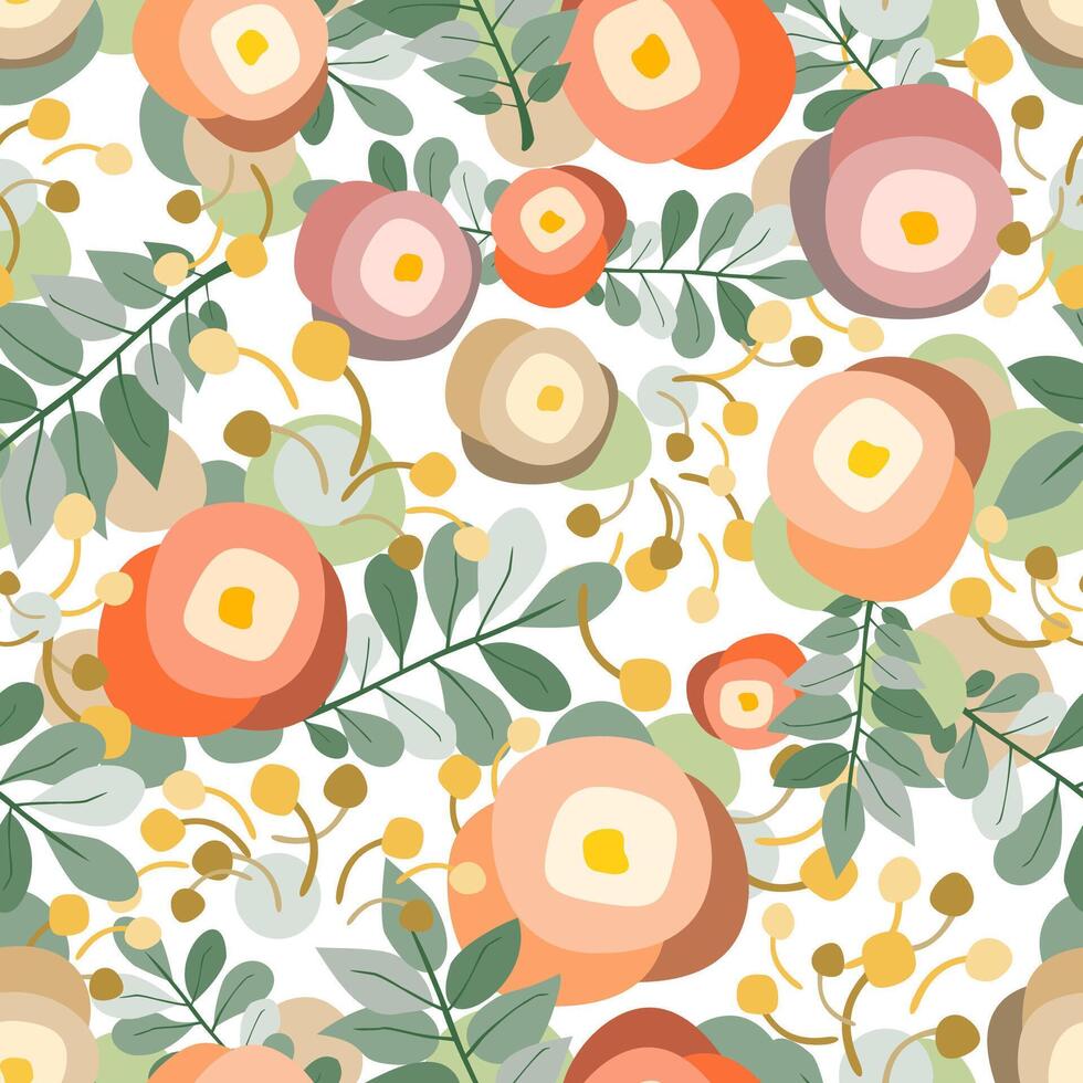 Pastel colored floral elements vector seamless pattern. Attractive texture art in liberty style colors for printing on various surfaces or usage in graphic design projects