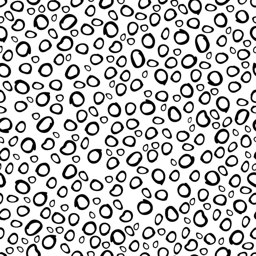 Organic hand drawn circles vector seamless pattern. Irregular pebble shaped elements collection in black over white. Creative art texture for printing on various surfaces or use in graphic design.