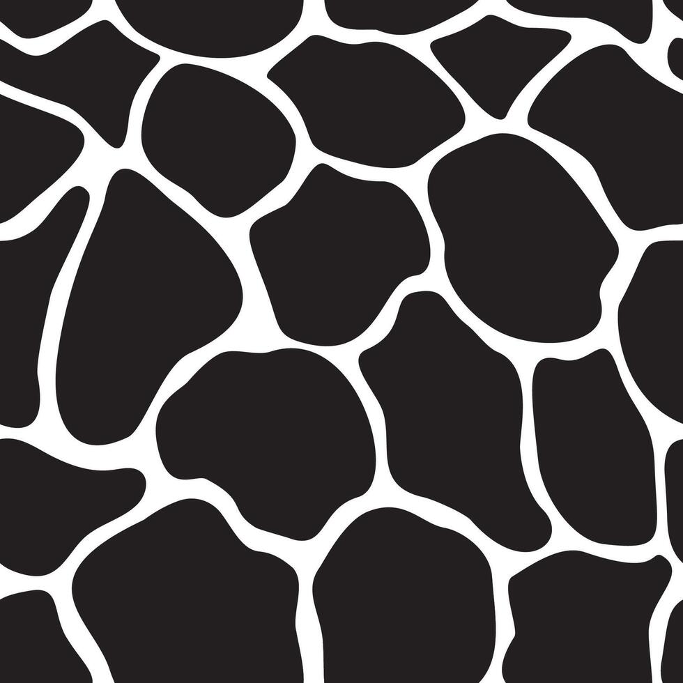 Hand drawn organic black spots arranged in animal skin pattern. Vector seamless pattern with irregular spots in black over white. Creative art texture for printing or usage in graphic design projects