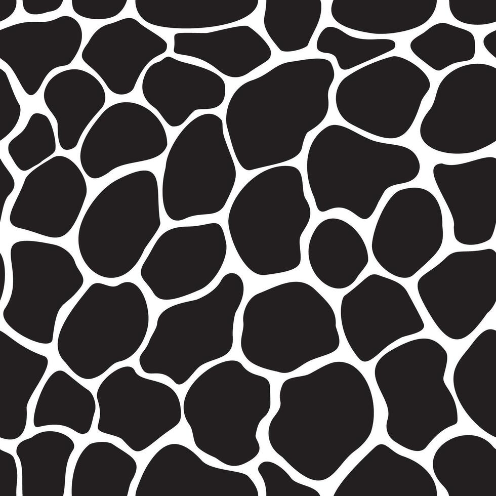 Organic hand-drawn black elements collection that resembles an animal skin pattern. Vector seamless pattern with irregular black spots. Creative art texture for printing or usage in graphic design.