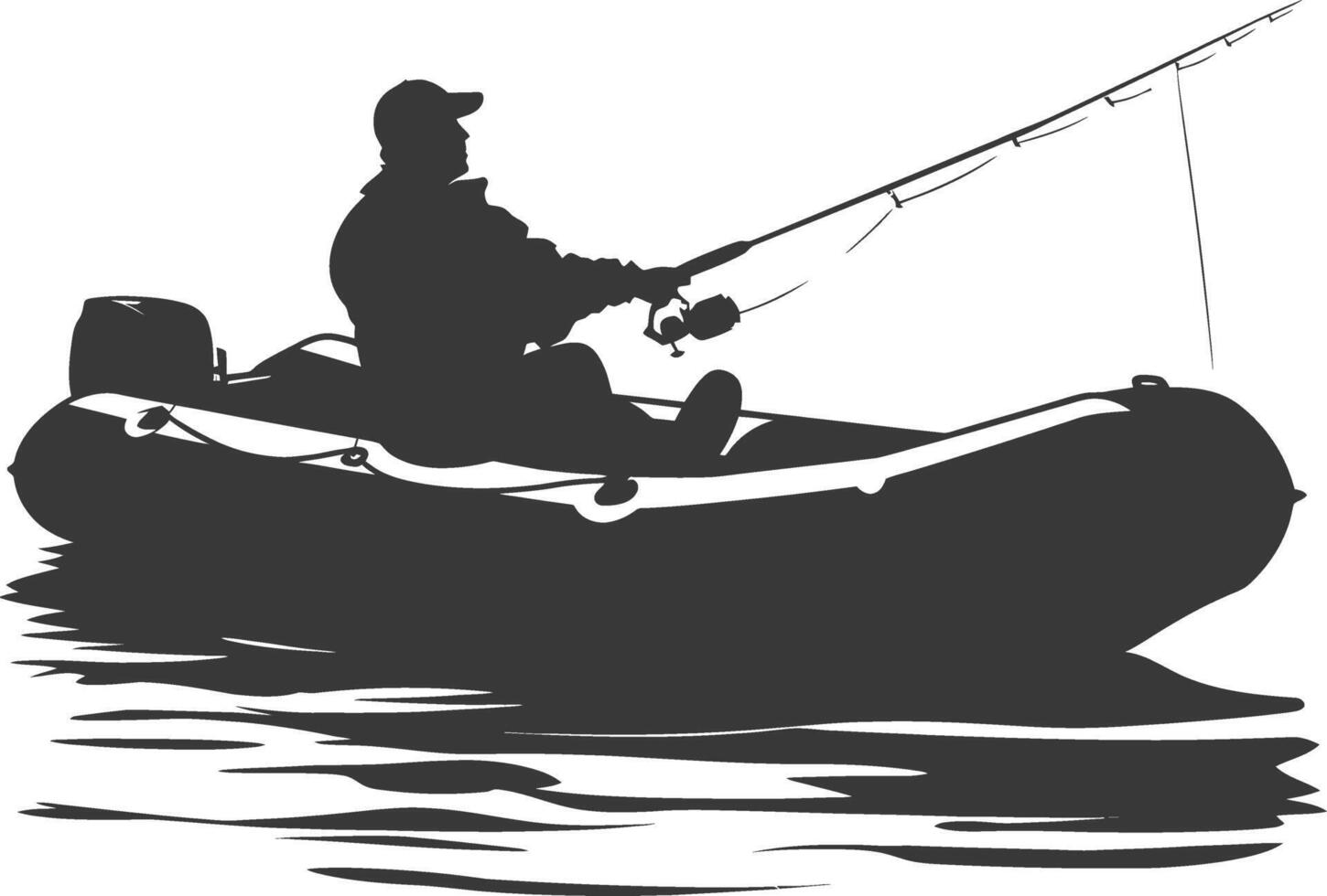 AI generated Silhouette fisherman fishing using inflatable boat vector