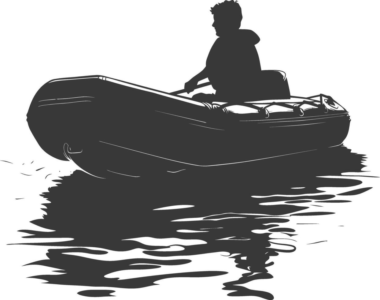 AI generated Silhouette a man driving inflatable boat the boat is traveling black color only vector