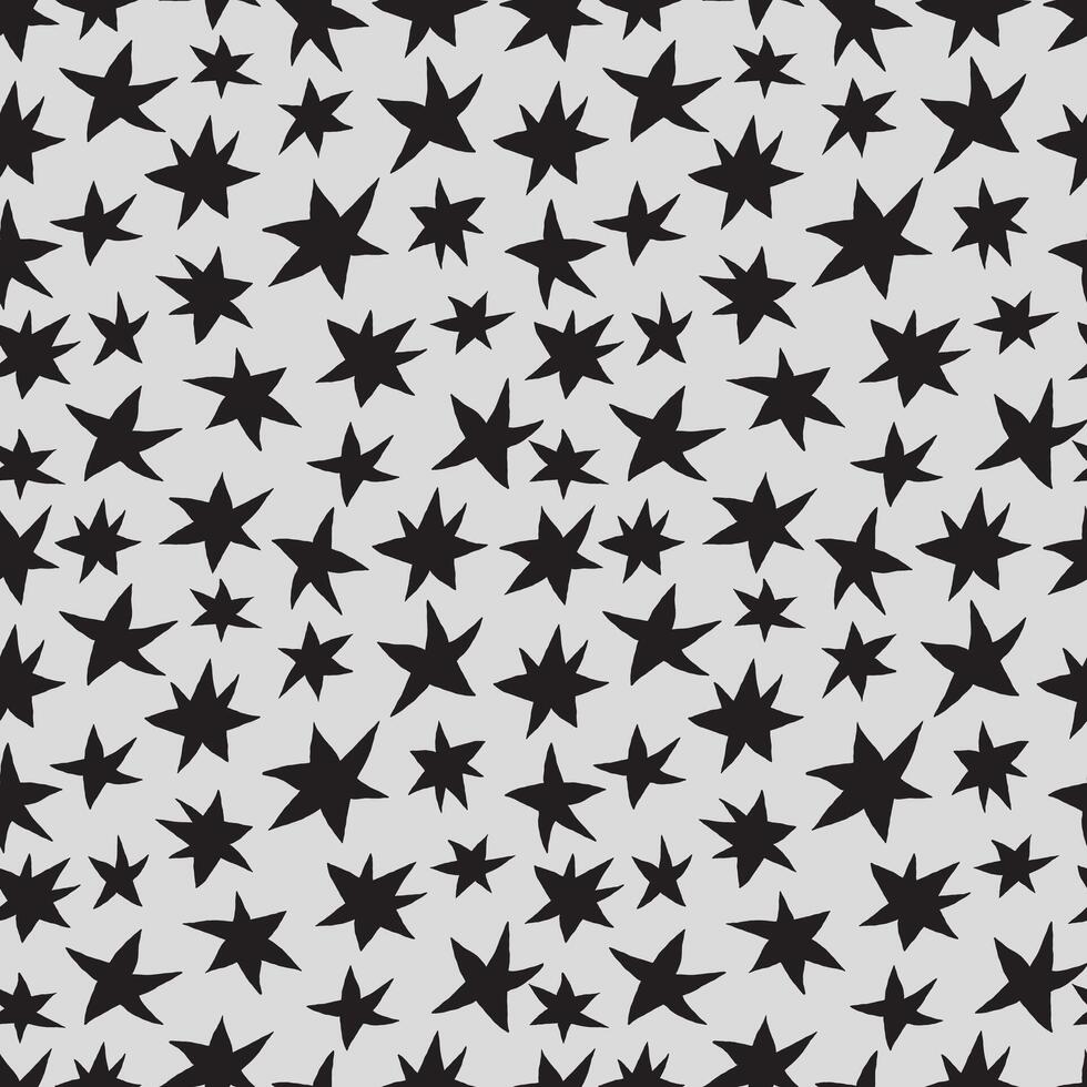 a mano dibujado negro estrellas en gris antecedentes vector sin costura modelo. superficie Arte vector sin costura modelo para impresión en diferente superficies o uso en gráfico diseño proyectos