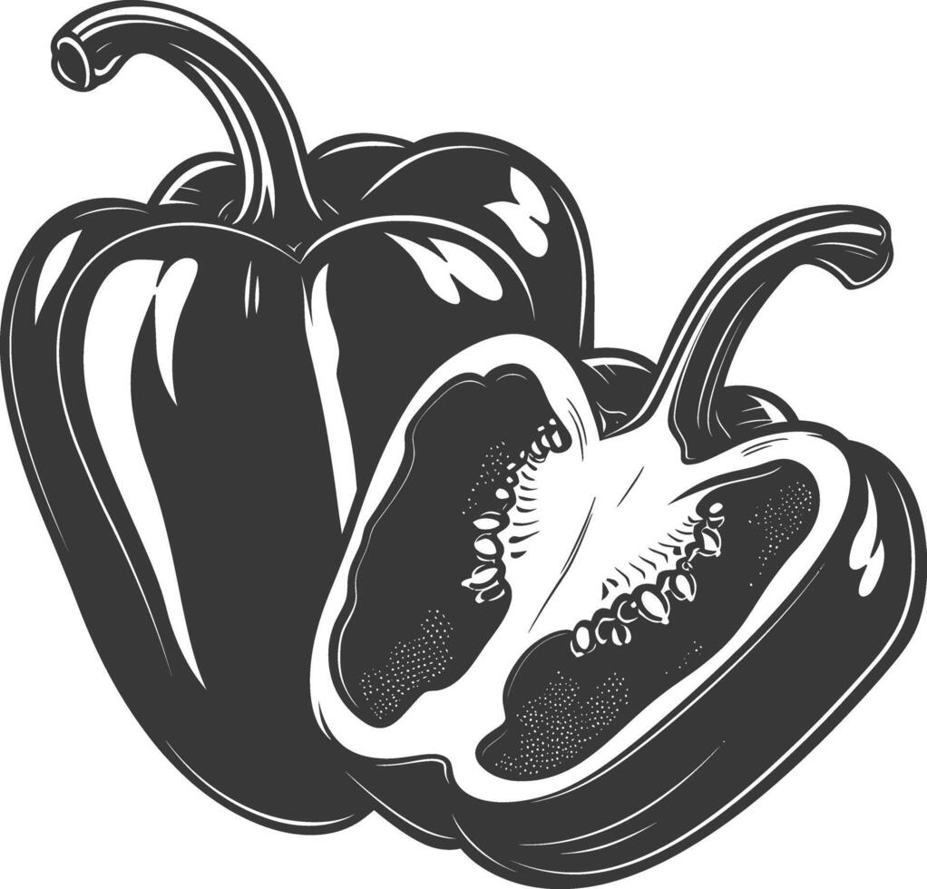 AI generated Silhouette Bell Pepper or Paprika sliced black color only vector