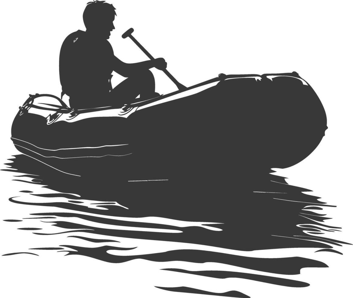 AI generated Silhouette a man driving inflatable boat the boat is traveling black color only vector