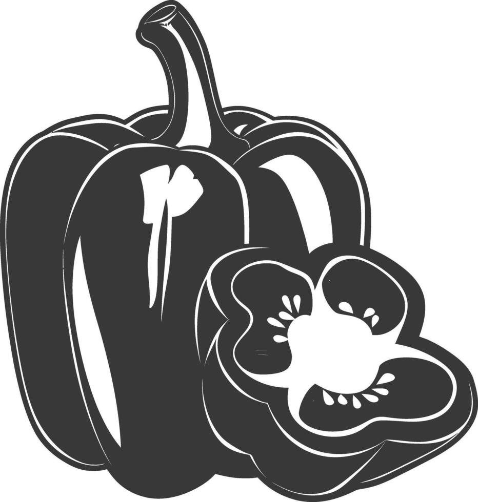 AI generated Silhouette Bell Pepper or Paprika sliced black color only vector