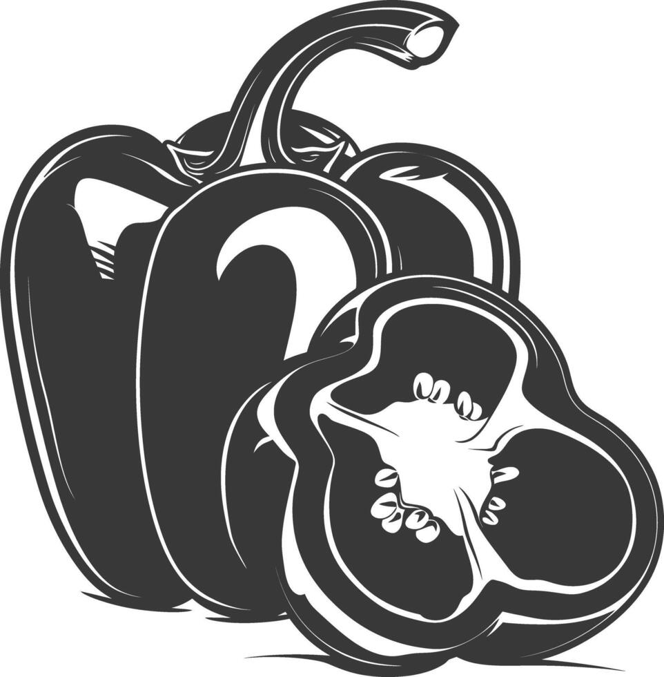 AI generated Silhouette Bell Pepper or Paprika sliced black color only vector