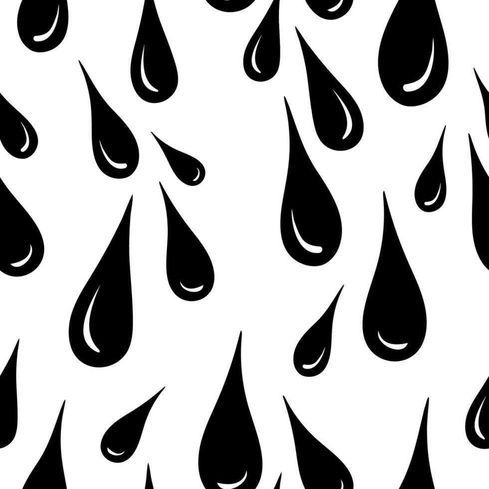 Black drops on white background arranged in vector seamless pattern. Attractive surface art for printing or use in graphic design projects.