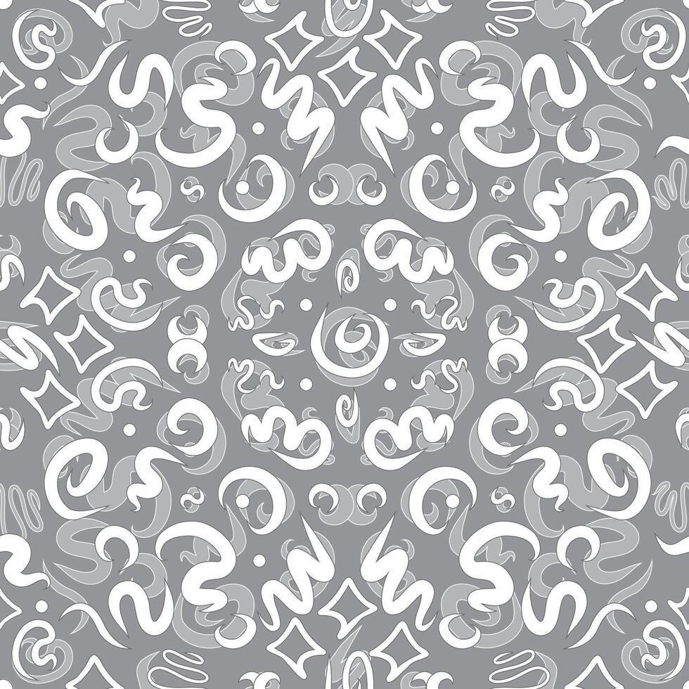 Curvy doodle lines in vector seamless pattern that resembles rug design. Subtle monochrome rug like ornamentation as creative art texture for printing on different surfaces or usage in graphic design.