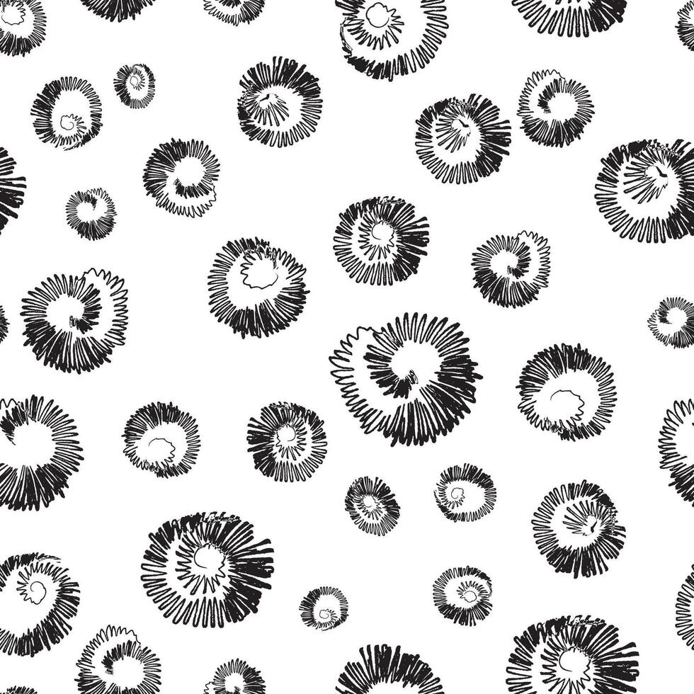 Spiral elements on white backdrop vector seamless pattern. Hand drawn elements shaped as snails arranged in surface art texture for printing or usage in graphic design projects.