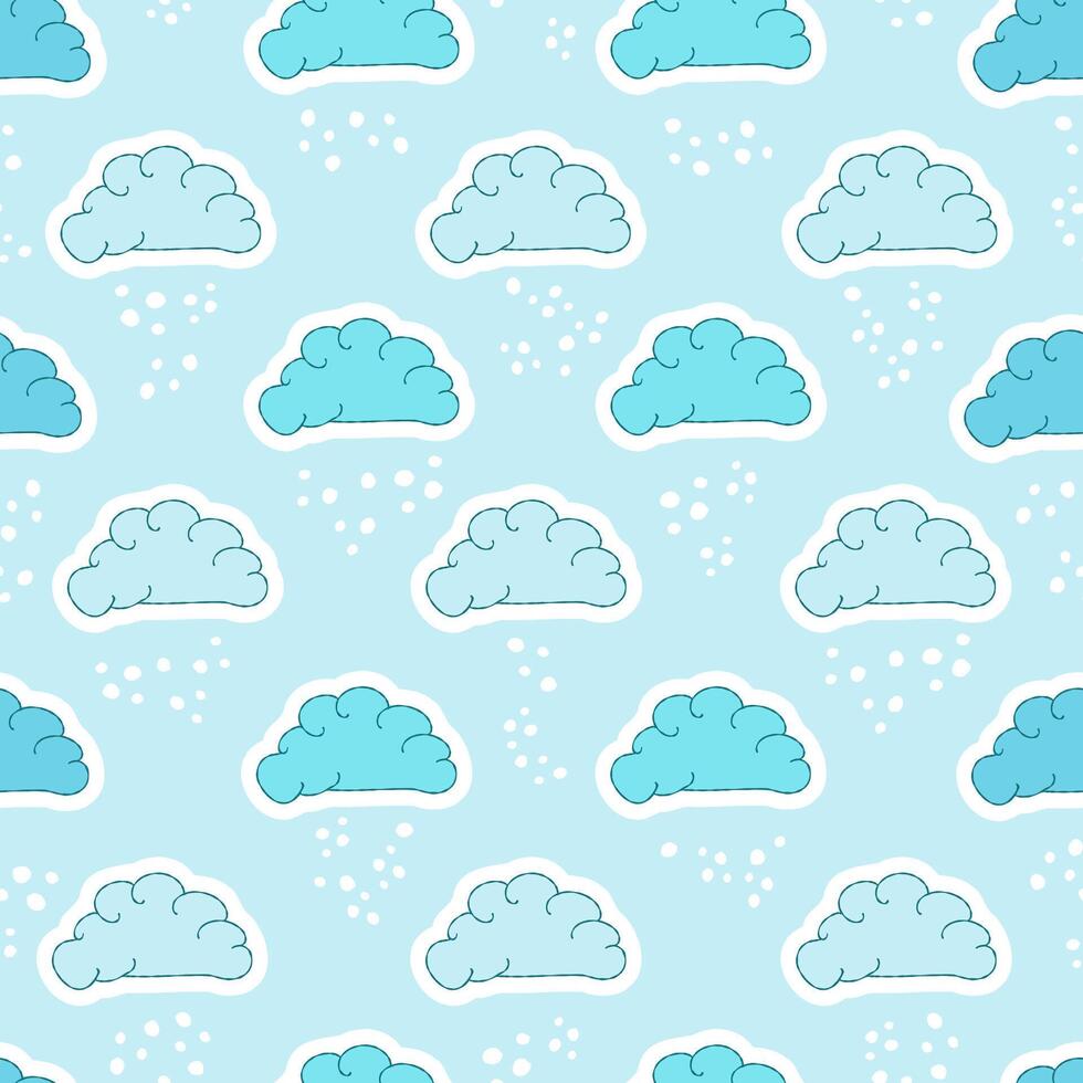 Baby blue clouds on snowy winter sky vector seamless pattern. Childrens creative surface design of a snowy clouds for printing on textile, wrapping, package, wallpaper, apparel, homeware etc...