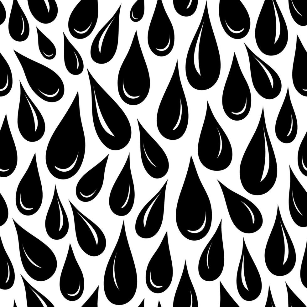 Creative surface art texture with irregular black droplets tightly placed close together over white background. Black and white seamless vector pattern.