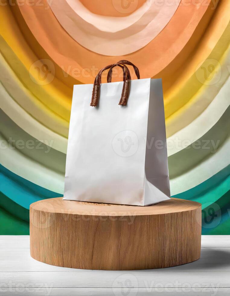 AI generated Podium display of Packaging Bag front view Mockup White with shades on color theme Background, Generated AI photo