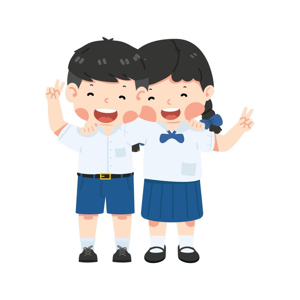Kid student Hugging happy characters vector