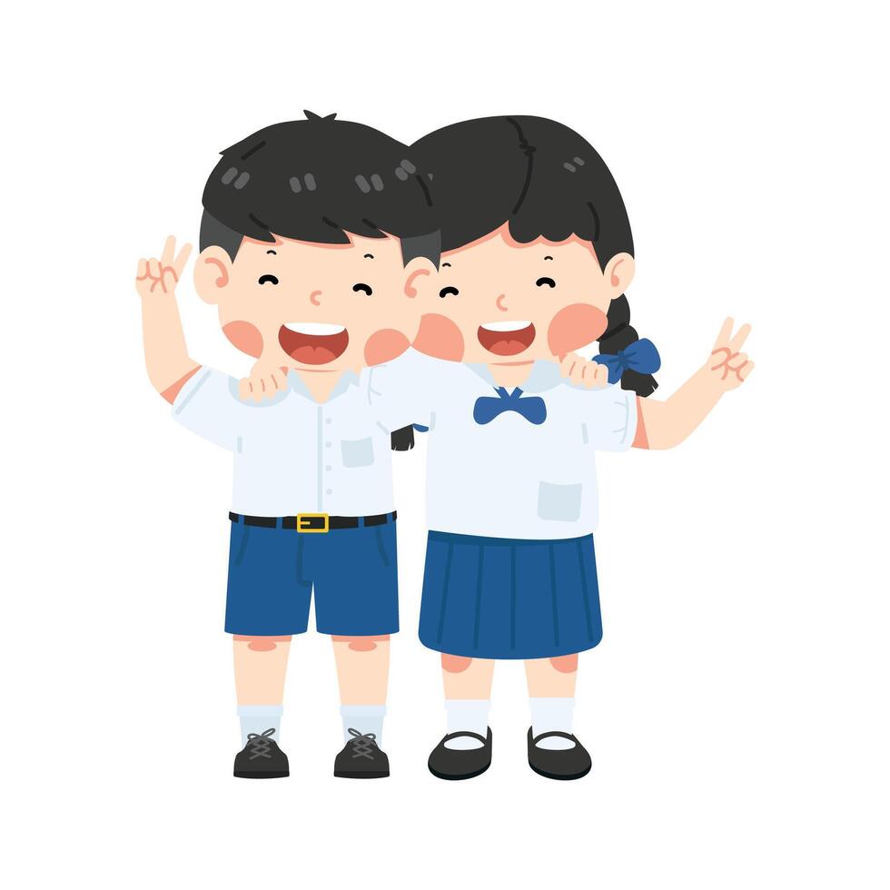 Kid student Hugging happy characters vector