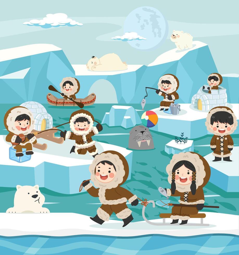 Inuit eskimo adventure North pole Arctic vector