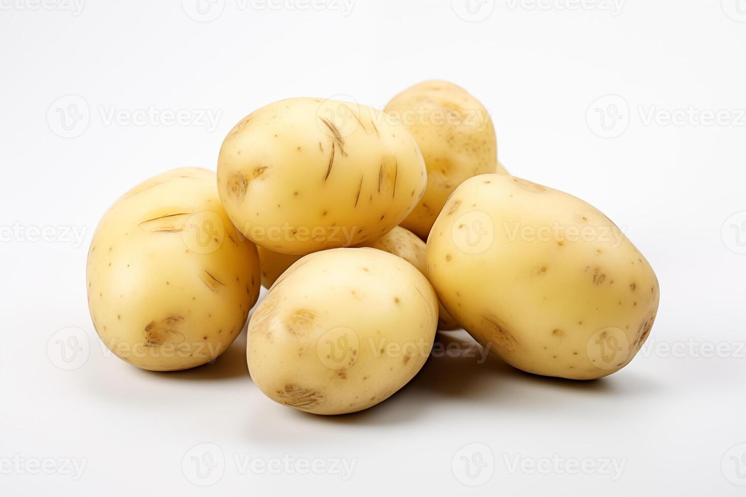 AI generated Freshly harvested, raw potatoes piled on a clean white background, ideal for food and agriculture themes photo
