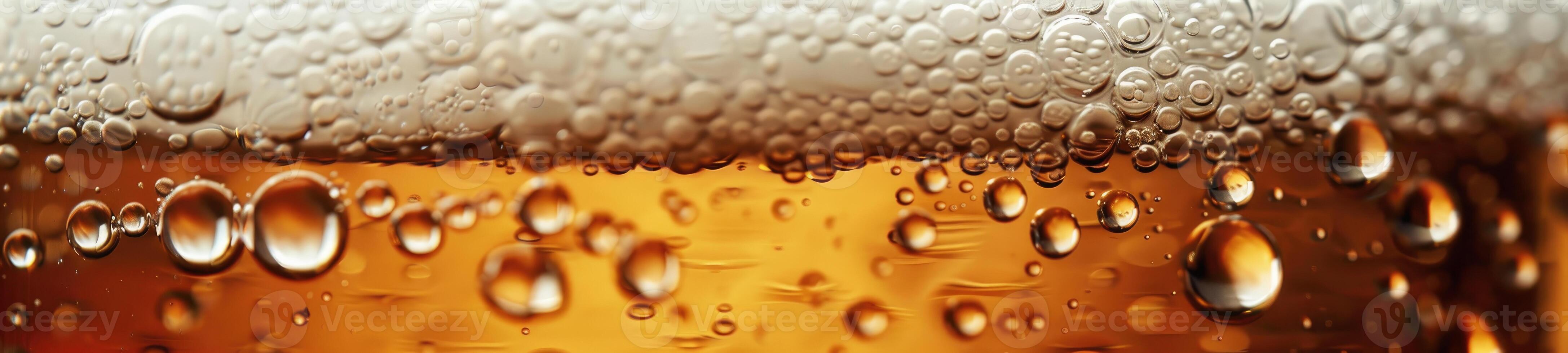 AI generated Ultra close up view of beer texture with foam photo