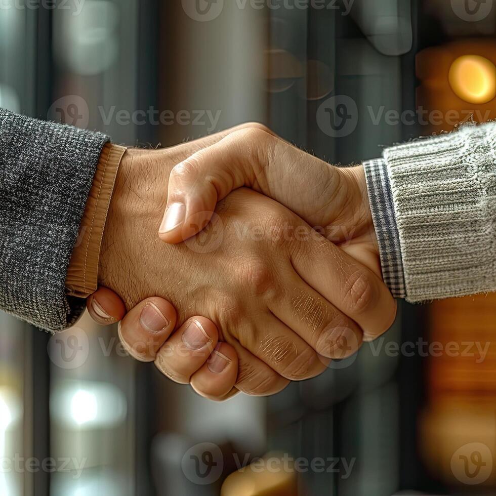 AI generated Two hands shaking hands and making a deal in an office photo