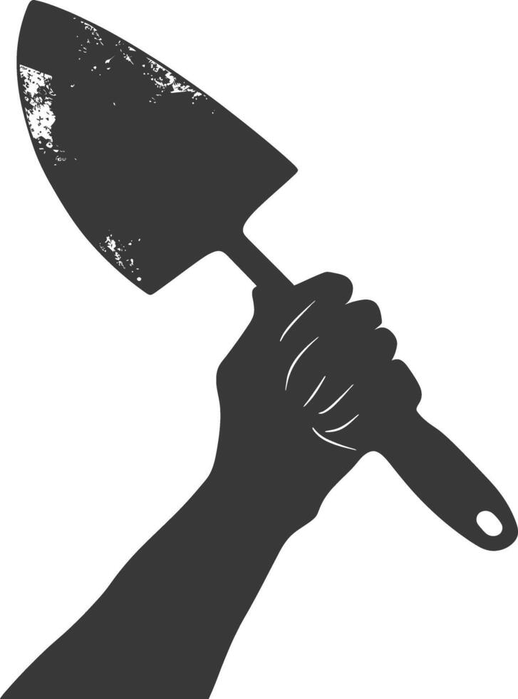 AI generated Silhouette hand holding brick trowel for construction black color only vector
