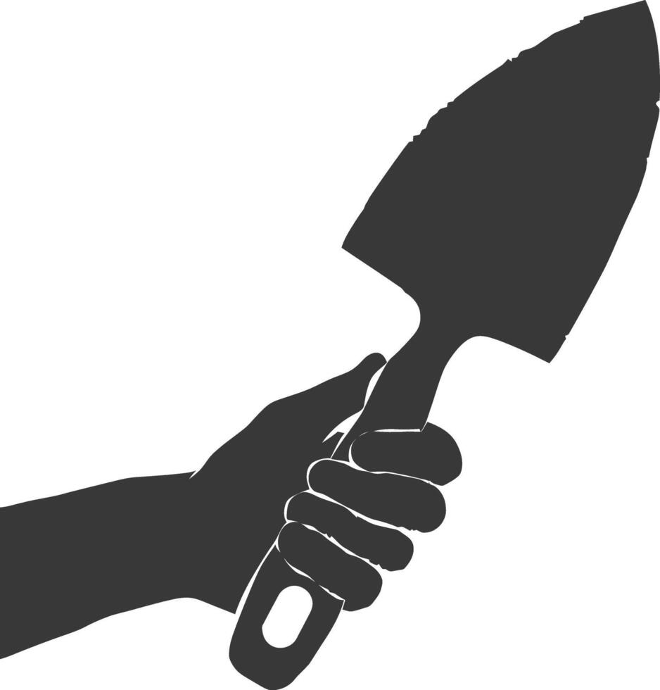 AI generated Silhouette hand holding brick trowel for construction black color only vector