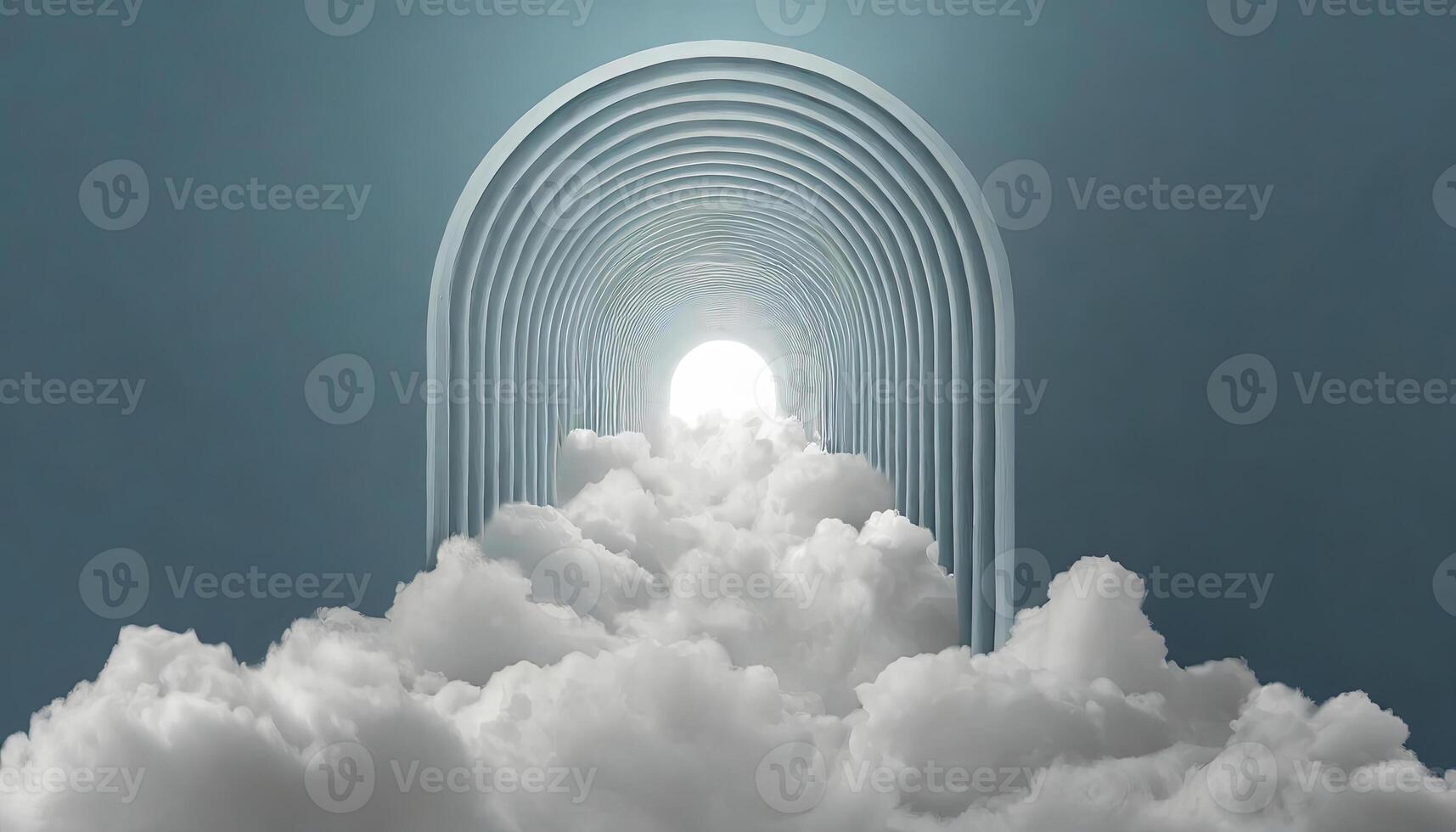 AI generated Abstract minimal background with white clouds flying out the Cave or studio light copy space, Generated AI photo
