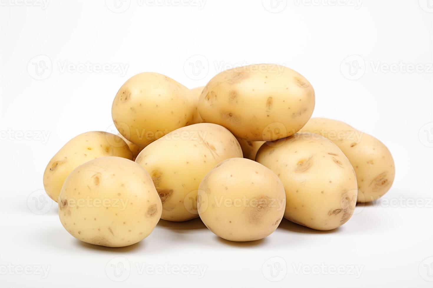 AI generated Freshly harvested, raw potatoes piled on a clean white background, ideal for food and agriculture themes photo
