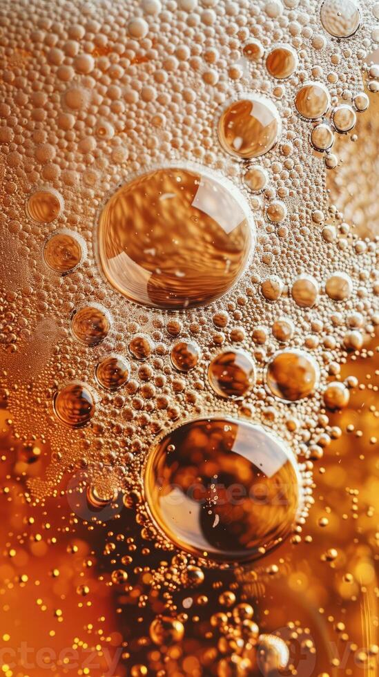 AI generated Ultra close up view of beer texture with foam photo