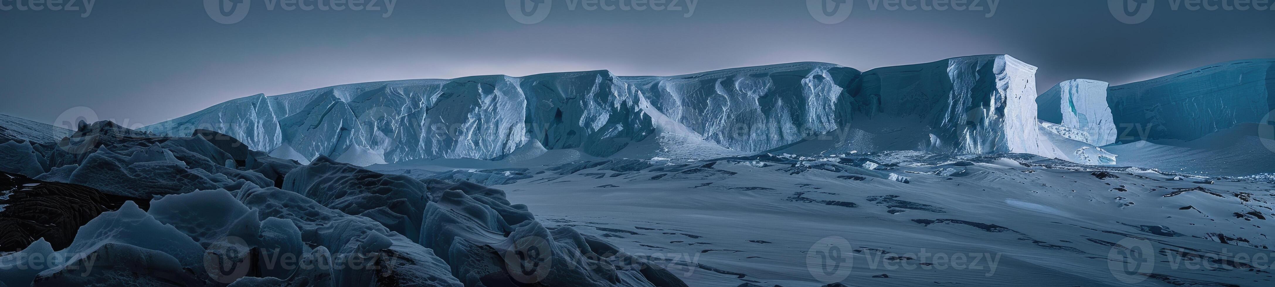 AI generated Antarctica glacier landscape at night photo