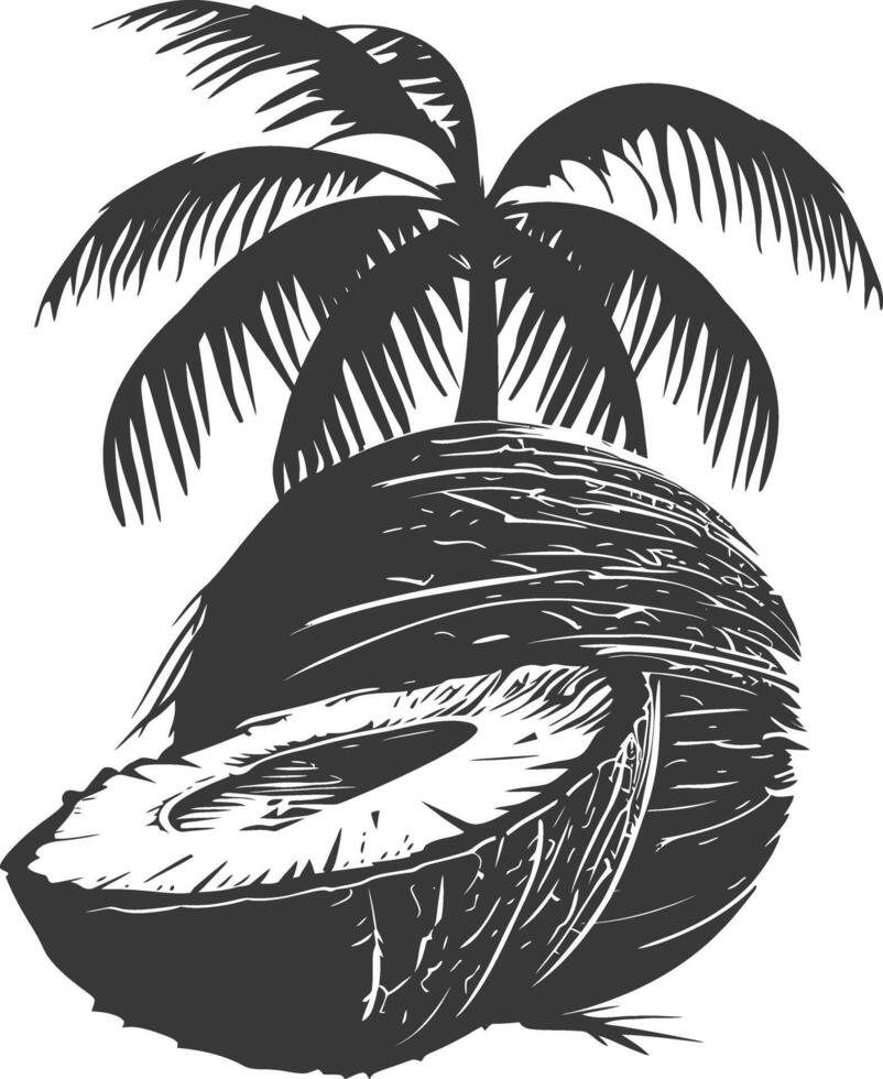 AI generated Silhouette Coconut Fruit black color only vector