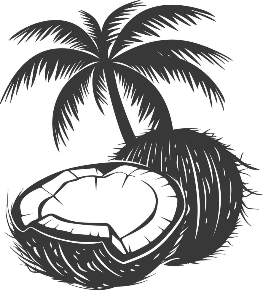 AI generated Silhouette Coconut Fruit black color only vector