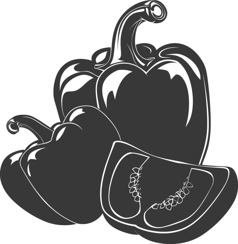 AI generated Silhouette Bell Pepper or Paprika sliced black color only vector