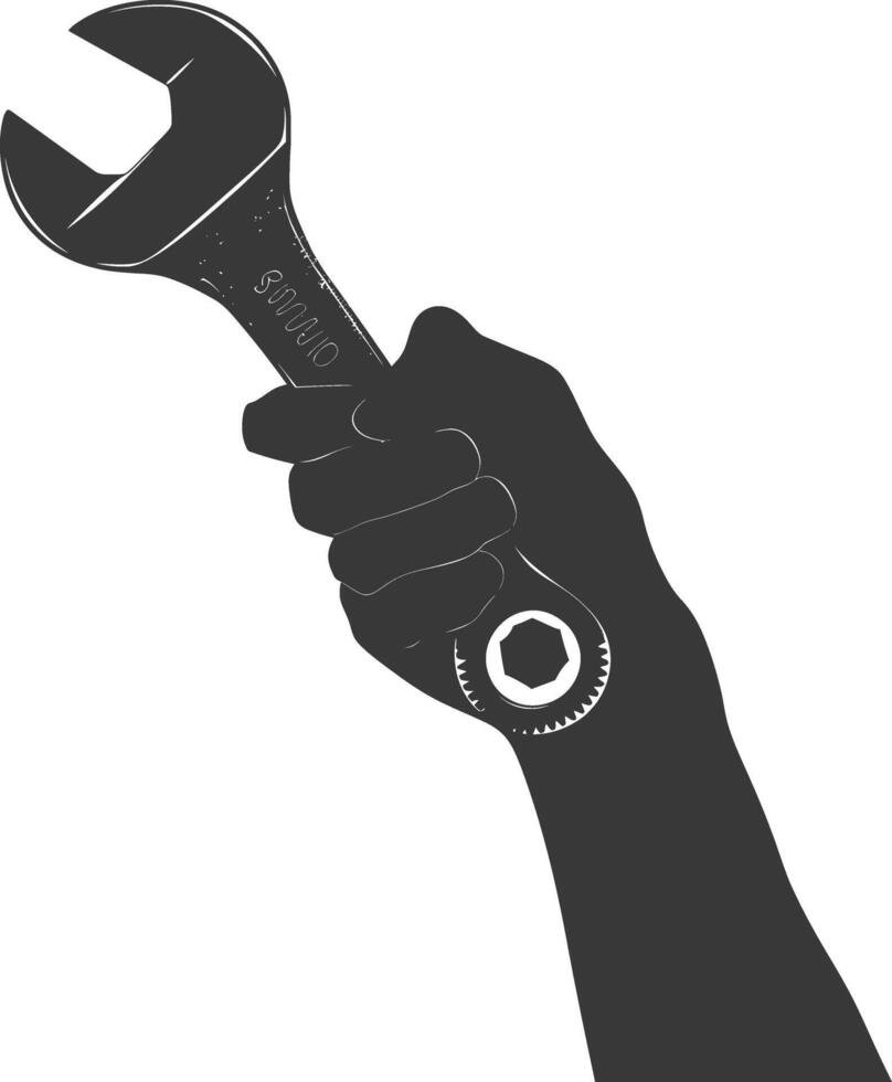 AI generated Silhouette hand holding wrench for construction black color only vector