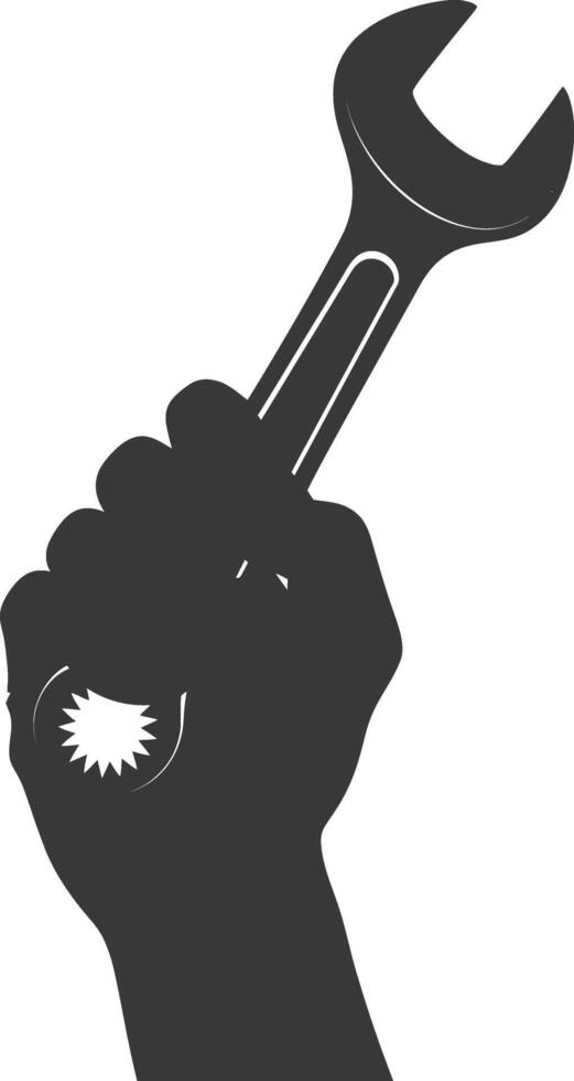 AI generated Silhouette hand holding wrench for construction black color only vector