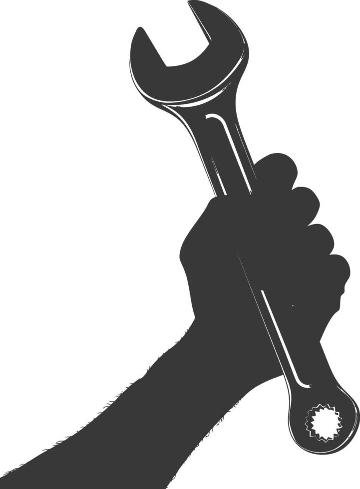 AI generated Silhouette hand holding wrench for construction black color only vector