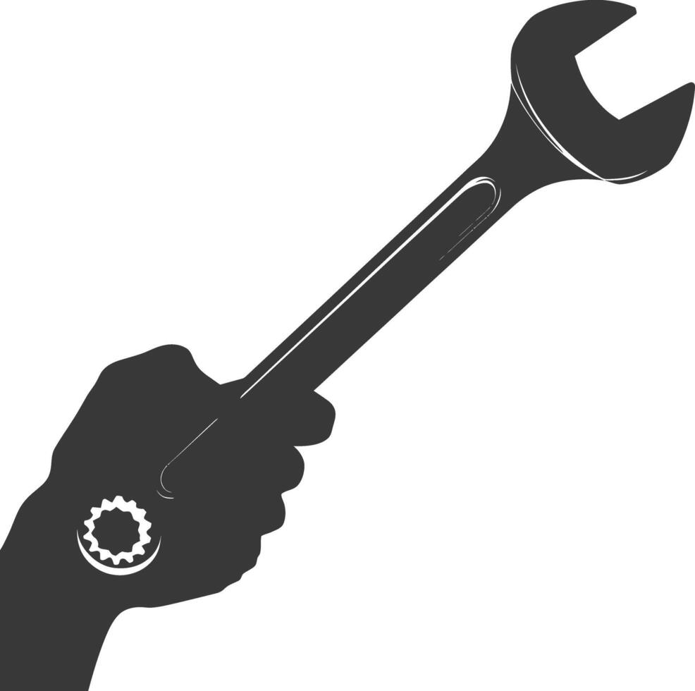 AI generated Silhouette hand holding wrench for construction black color only vector