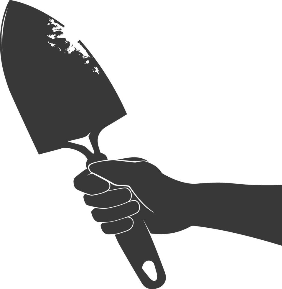 AI generated Silhouette hand holding brick trowel for construction black color only vector