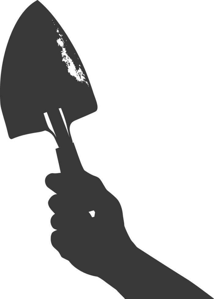 AI generated Silhouette hand holding brick trowel for construction black color only vector